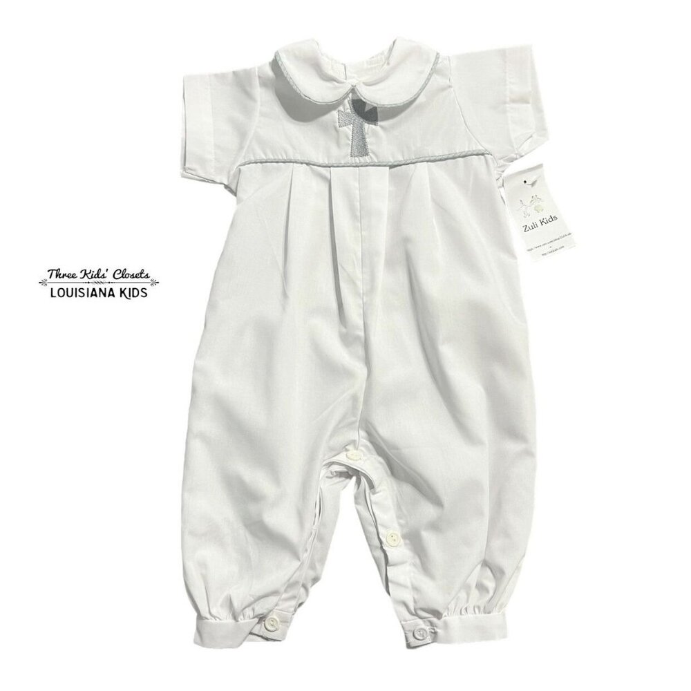 NEW Zuli Kids NEWBORN NB White Embroidered Cross Long Bubble Romper